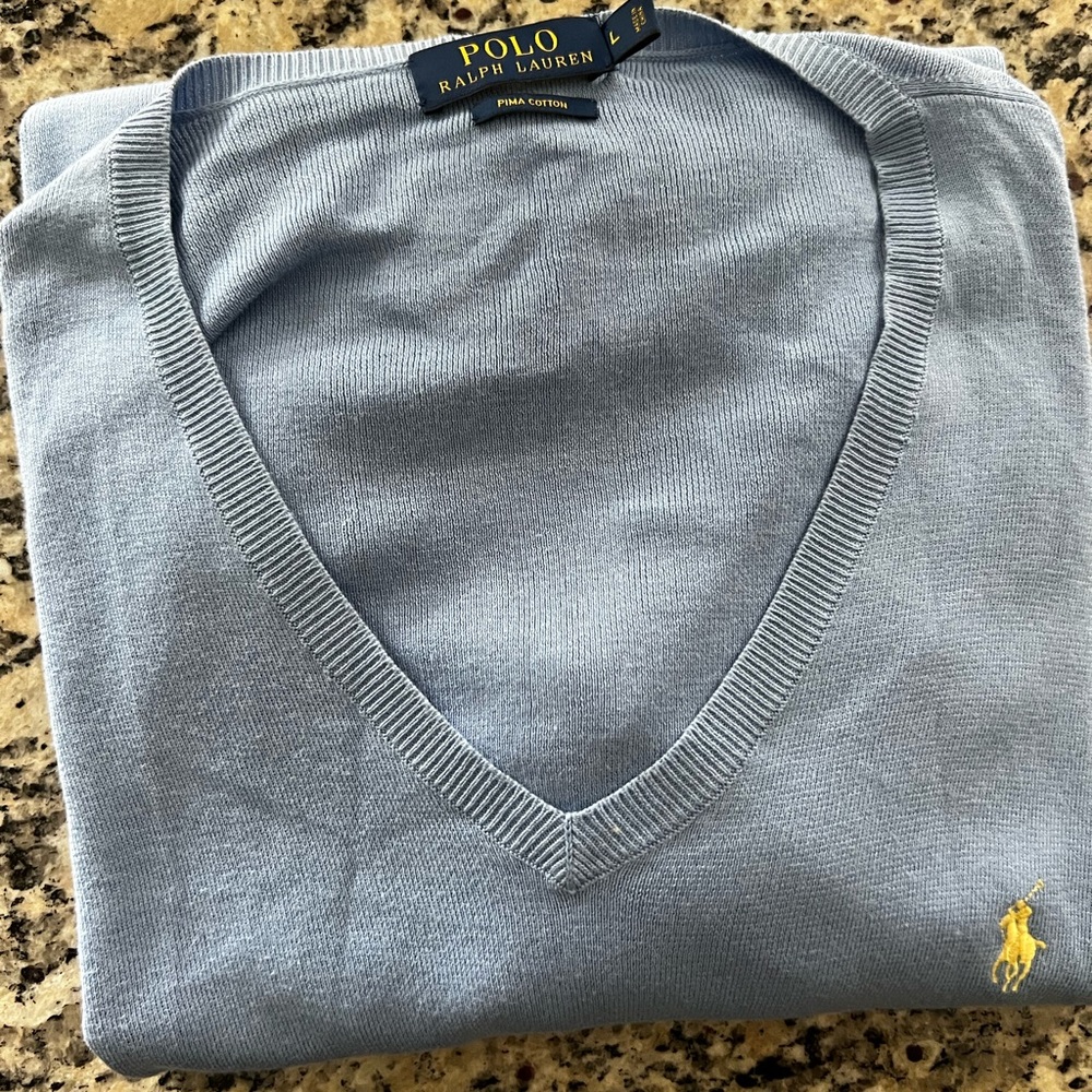 Polo Ralph Lauren Pima Cotton V Neck sweater, Carolina Blue size L